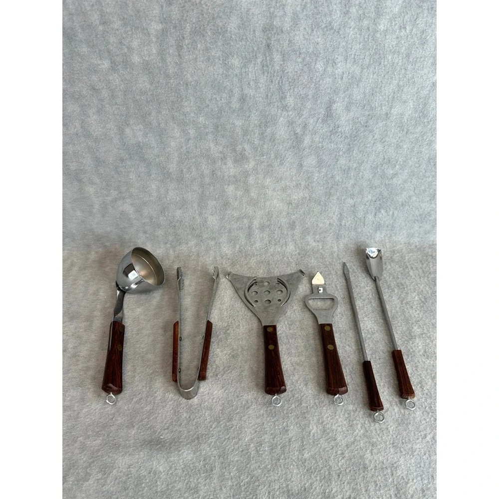 Vintage 6pc Bar Tool Set‎ Stainless Steel Rosewood Handles Japan MCM Bartender
